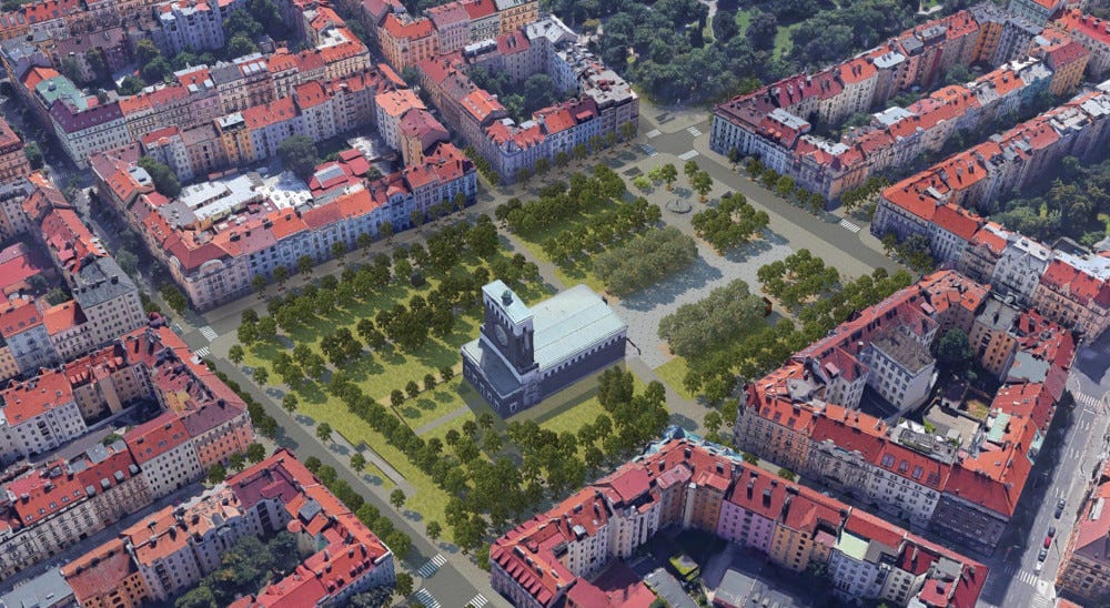 Revitalizace náměstí Jiřího z Poděbrad, vizualizace, MCA atelier Revitalizace náměstí Jiřího z Poděbrad, vizualizace, MCA atelier