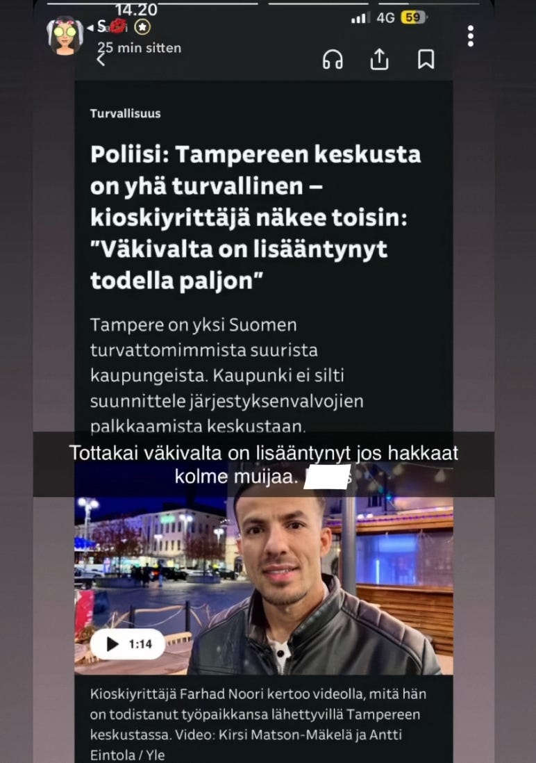 Sosiaalisessa mediassa on myös naurettu Yleisradion vuoden 2022 uutisille vuoden 2025 SPD:n muslimiehdokkaasta Farhad Noorista, joka oli silloin nähtävästi erittäin huolissaan lisääntyneestä väkivallasta Tampereen keskustassa.