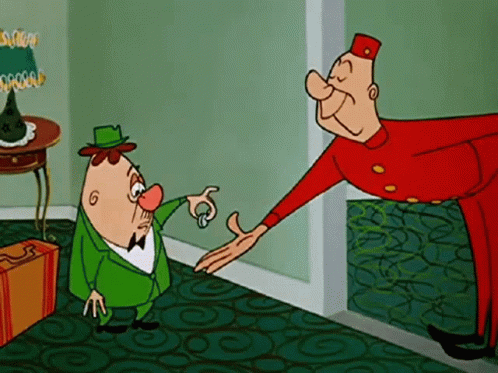 a cartoon of a man in a green suit shaking hands with a man in a red suit . a cartoon of a man in a green suit shaking hands with a man in a red suit .