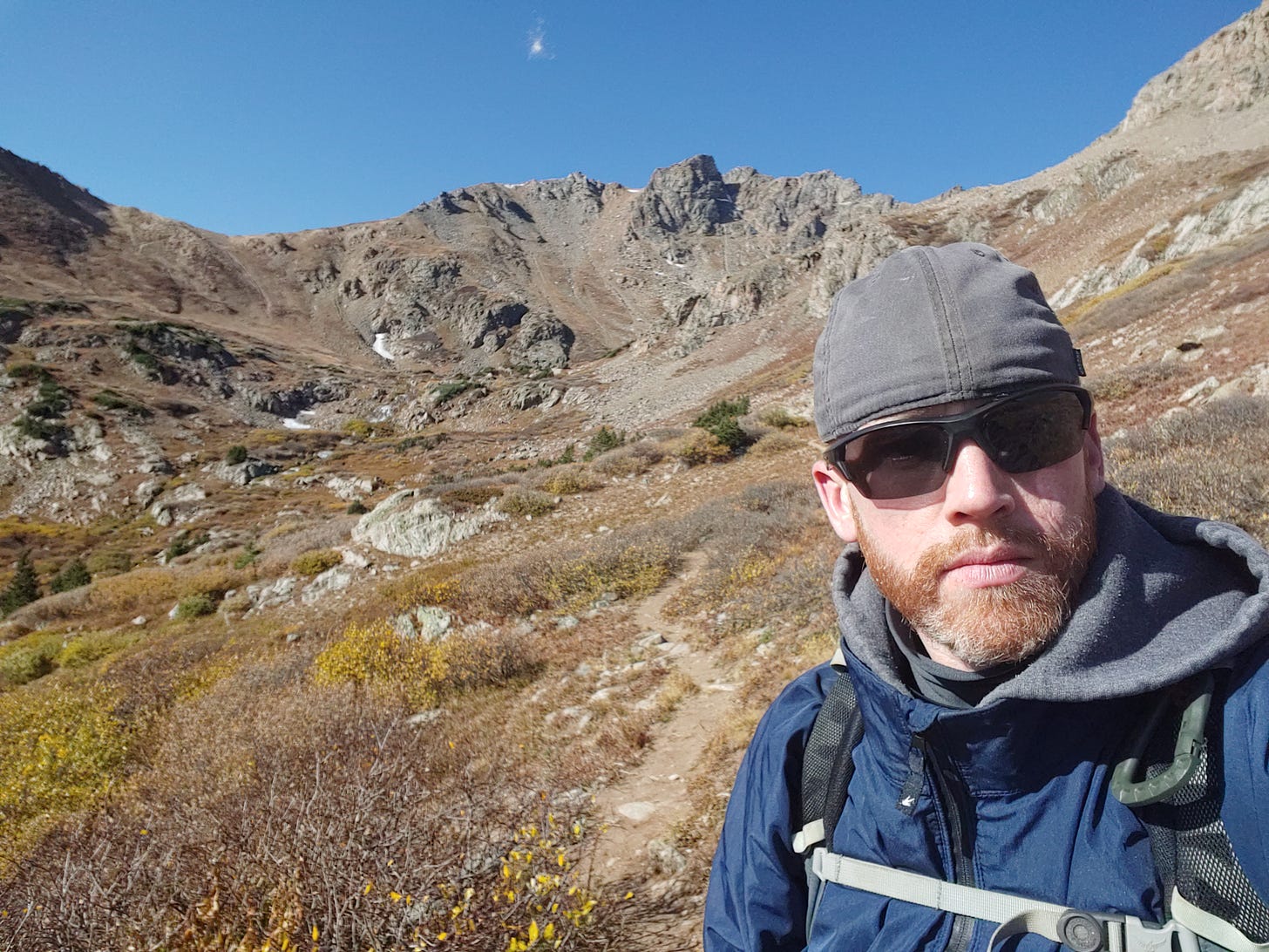 A picture of me, Matt McGee, hiking in the Rocky Mountains of Colorado.