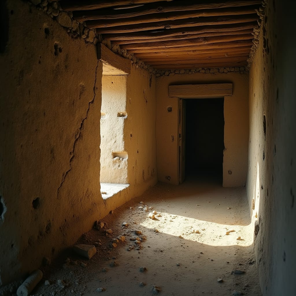 A half-timbered wall, wattle and daub exposed, with rustic wooden beams and crumbling earth A half-timbered wall, wattle and daub exposed, with rustic wooden beams and crumbling earth