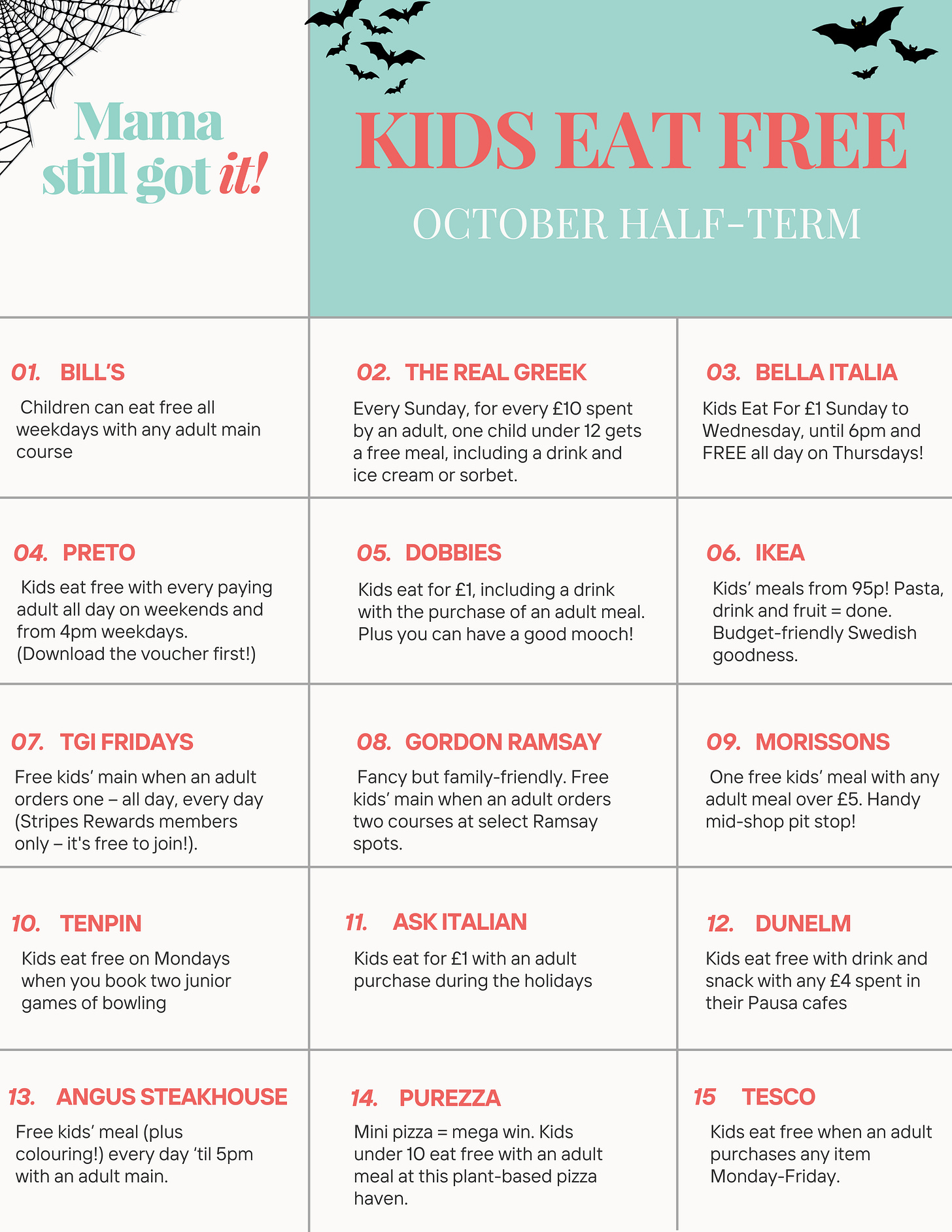 kids eat free October half-term