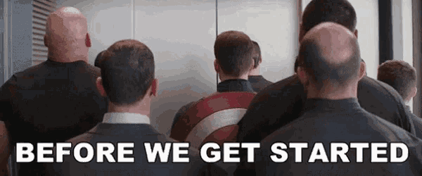 a group of bald men are standing in a line with the words before we get started