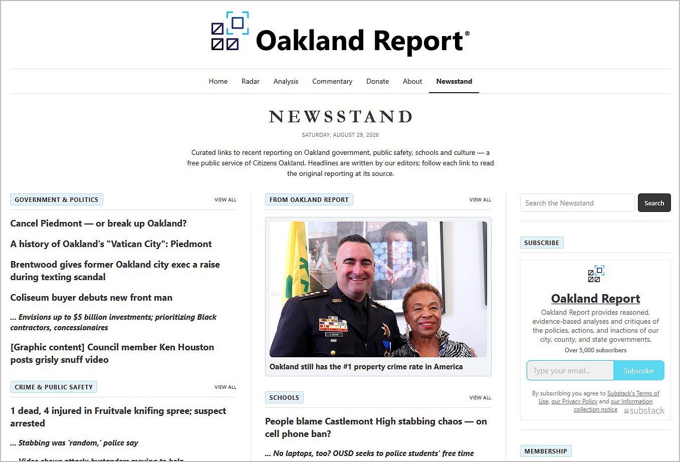 Oakland Report’s Newsstand is a new, daily roundup of Oakland news and stories from across the spectrum — a one-stop destination for readers to keep abreast of what’s happening in The Town. Oakland Report’s Newsstand is a new, daily roundup of Oakland news and stories from across the spectrum — a one-stop destination for readers to keep abreast of what’s happening in The Town.