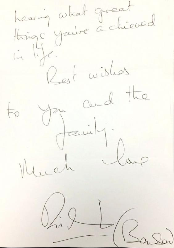 Handwriting sample from Richard Branson, submitted by Sheila Lowe