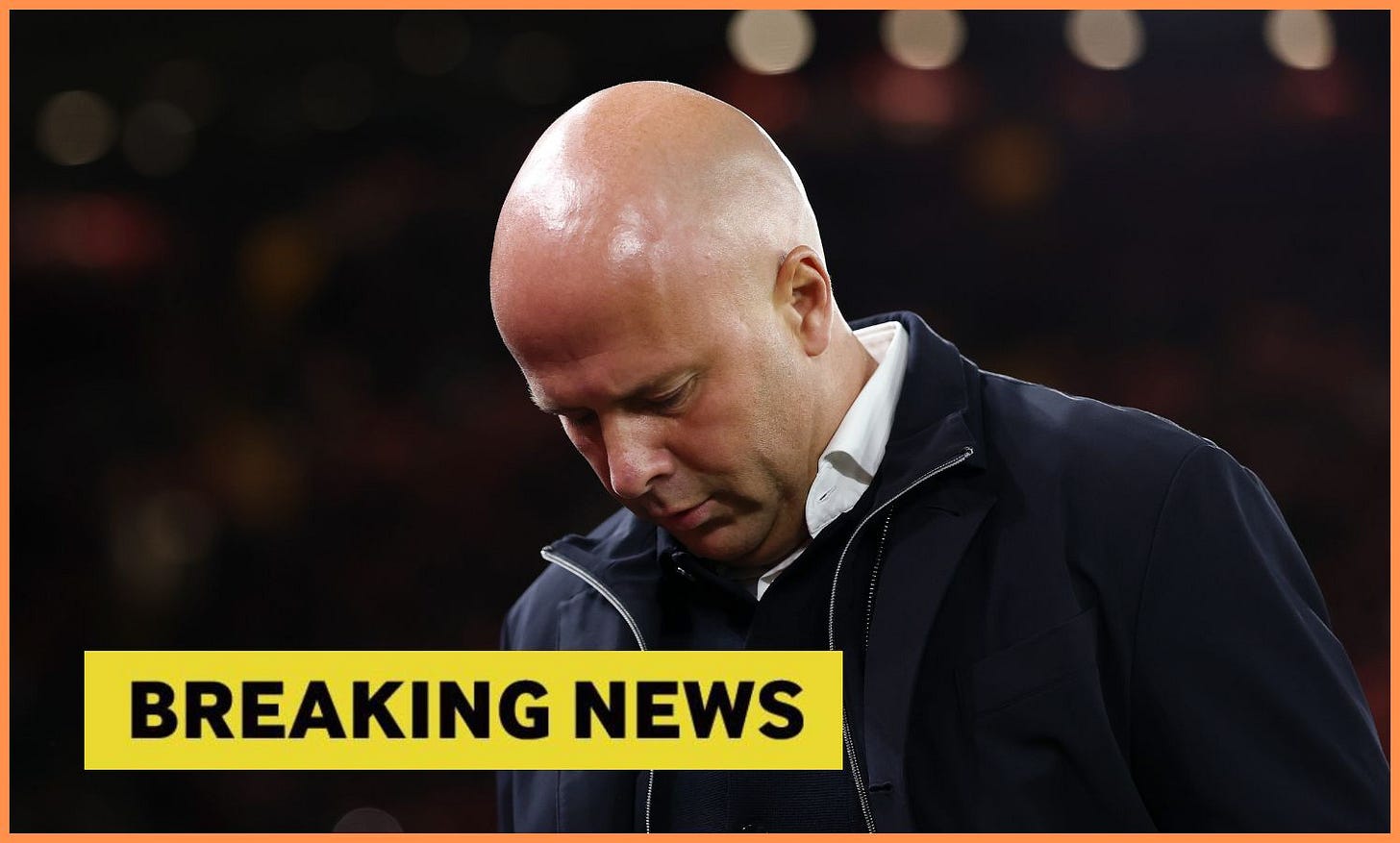 Arne Slot and yellow 'breaking news' banner Arne Slot and yellow 'breaking news' banner