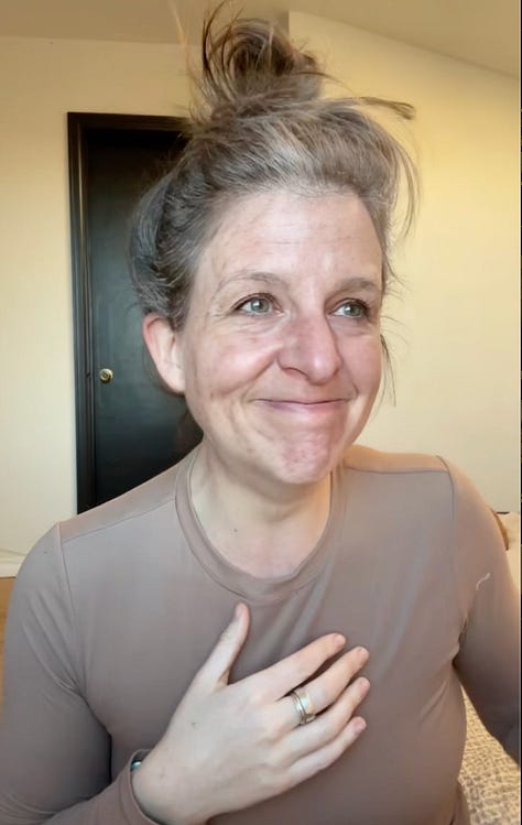 three photos of Andrea Gibson and Megan Falley using the aging filter, which ages them about 40 years into the future. They both appear tearful and joyful at once.