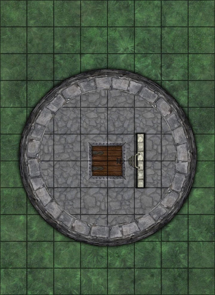 Four layer map of a small tower from a larger castle.