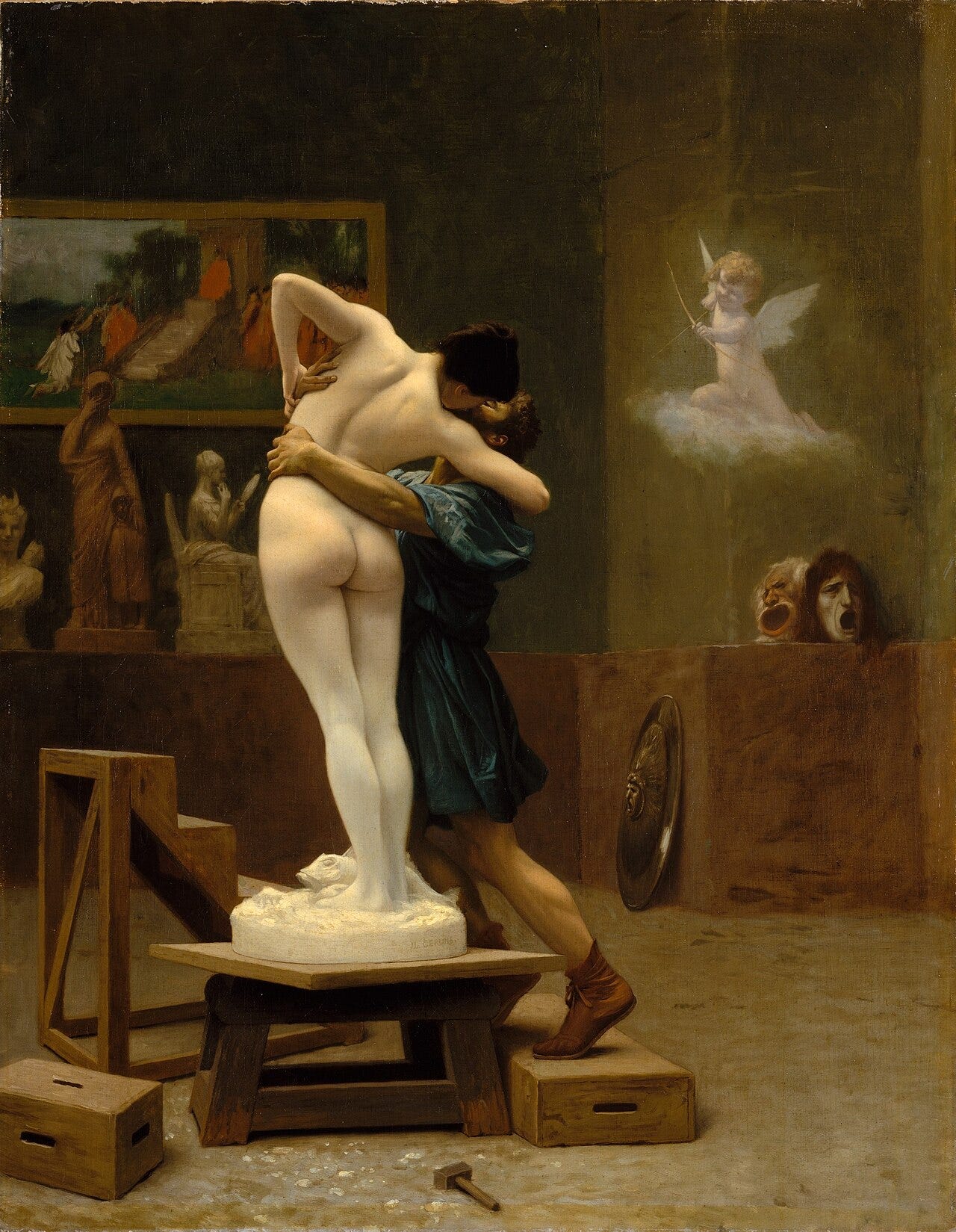Statue kissing her sculptor