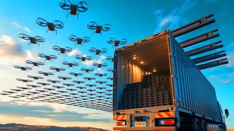 Illustration of China's Automated Drone Swarm Container System Deploying Thousands of Drones.