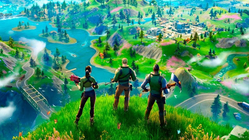 personagens de Fortnite season 2 olhando para o mapa do jogo de battle royale