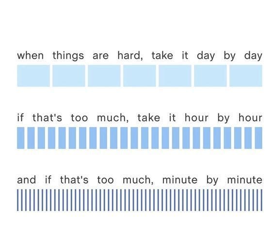 May be a graphic of ‎text that says '‎when things are hard, take it day by day if that's too much, take it hour by hour ----ا and if that's too much, minute by minute‎'‎