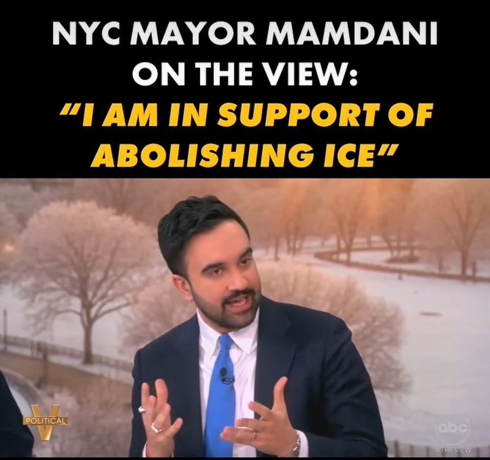 NYC MAYOR MAMDANI
ON THE VIEW:
"I AM IN SUPPORT OF ABOLISHING ICE"

