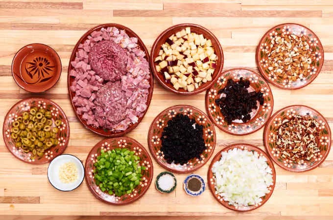 chopped stuffing ingredients on plates chopped stuffing ingredients on plates