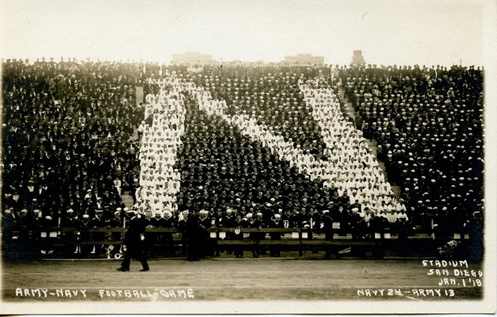 The crowd of 15,000 included a group of well-coordinated sailors.