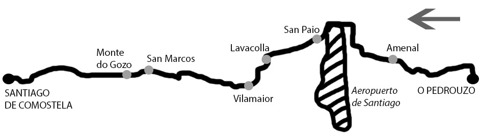 Mapa de la etapa 14 del Camino Primitivo entre O Pedrouzo y Santiago de Compostela.