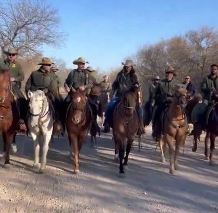 Department of Homeland Security Secretary Kristi Noem rides with the Border Patrol's Del Rio Horse Patrol Unit (Sunday, Feb 2, 2025) Department of Homeland Security Secretary Kristi Noem rides with the Border Patrol's Del Rio Horse Patrol Unit (Sunday, Feb 2, 2025)