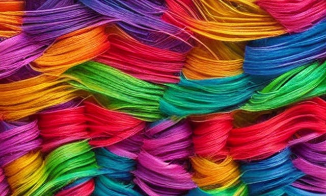 AI-generated picture of coloured threads forming a weave