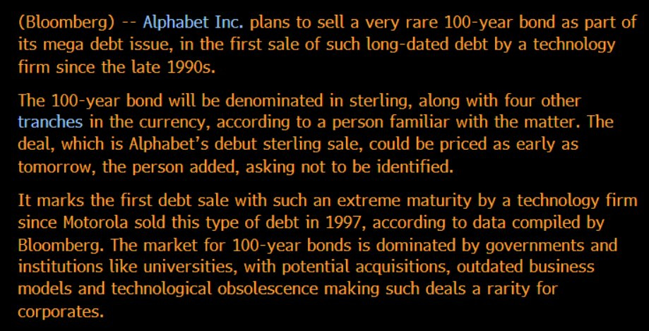 🤐Alphabet Plans Tech's First 100-Year Bond Since the Dot-Com Era 🤐Alphabet Plans Tech's First 100-Year Bond Since the Dot-Com Era