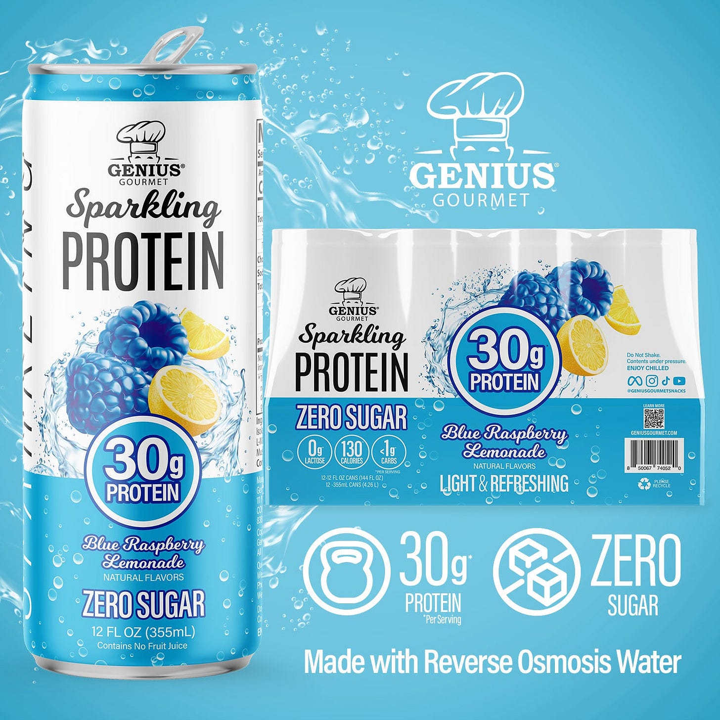 Sparkling Clear Protein - Fruit Punch (12 Count) | Refreshing Protein Drink  – Genius Gourmet Inc