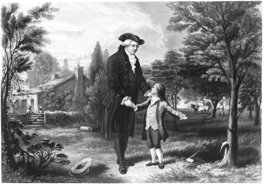 George Washington (1732-1799) 1St President of The United States Father I  Cannot Tell A Lie I Cut The Tree Depiction of Parson Weems Popular Fiction  of George Washington and The Cherry Tree
