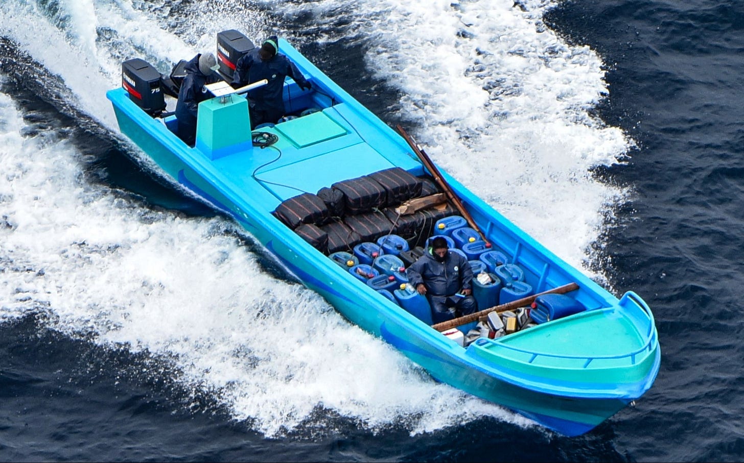 A cartel cocaine smuggling "go-fast" boat photagraphed from a CBP patrol aircraft.