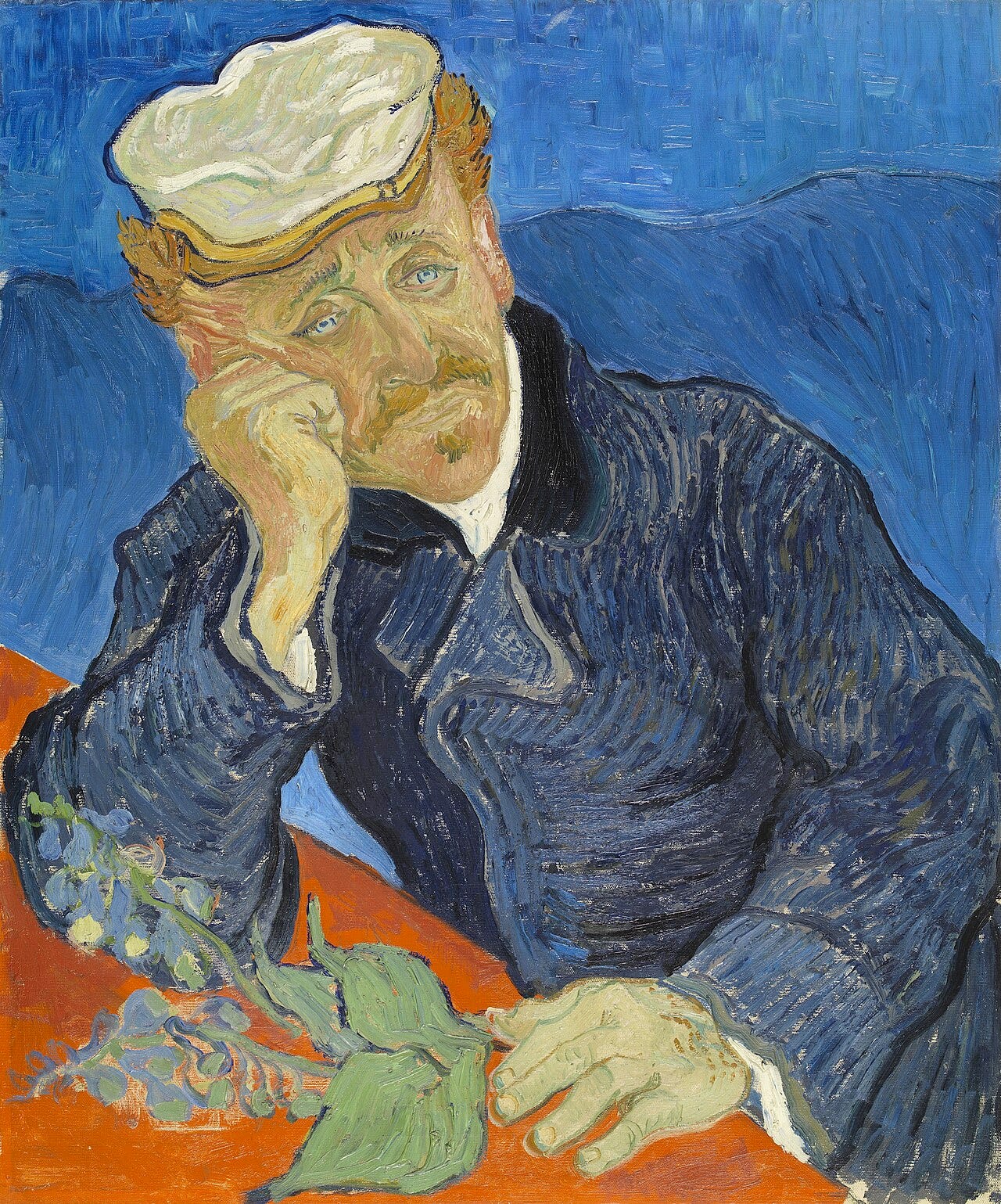 Melancholy doctor leaning head