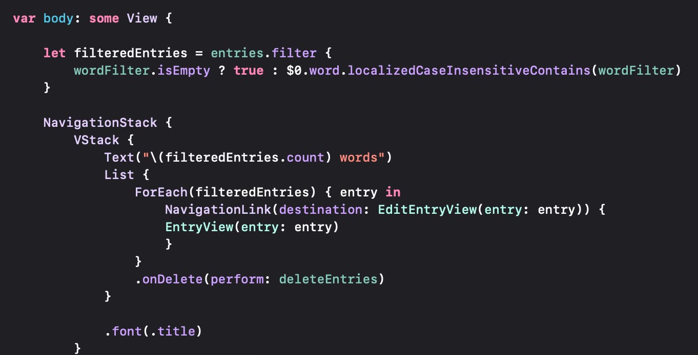 Using filtered lists with SwiftUI 