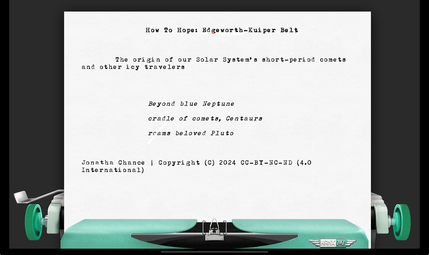 17 sounds by Jonatha Chance rendered upon the Hanx 707 virtual typewriter using the Hanx Writer app.