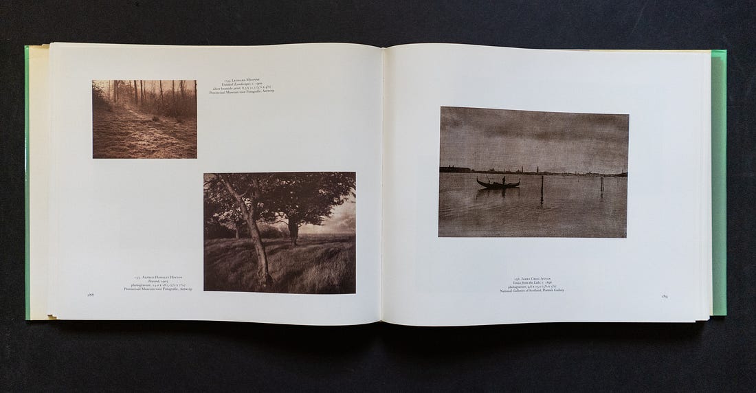 A two-page spread of a photography book showcasing three historic monochromatic photographs