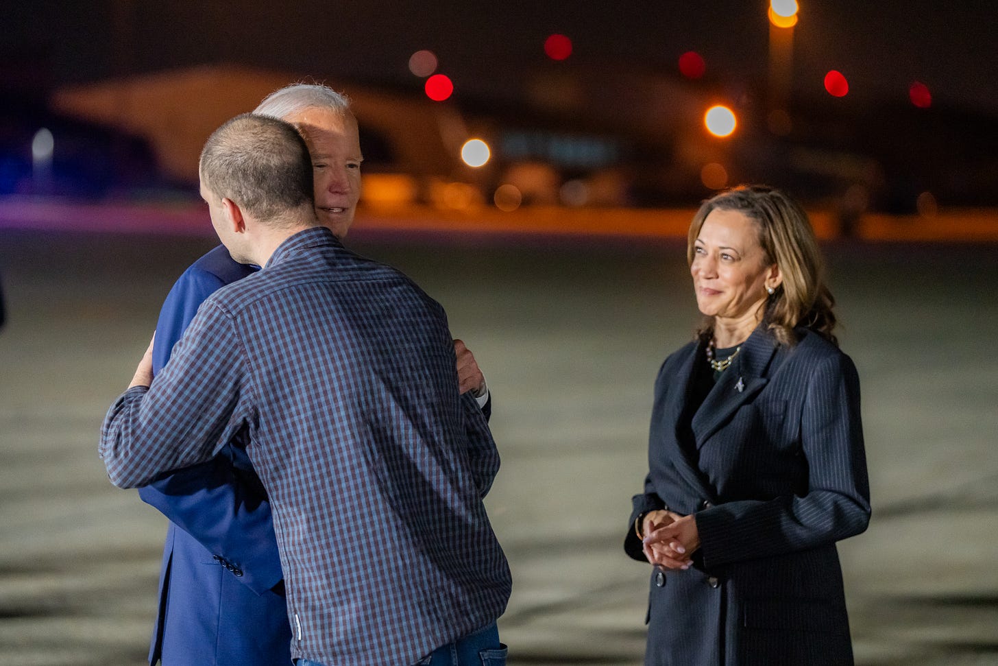 President Biden greets Americans previously detained in Russia on the tarmac of Joint Base Andrews.
