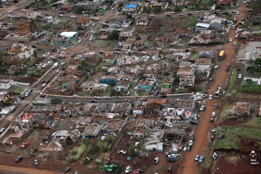 Aerial view of destroyed houses on Saturday after a tornado hit Rio Bonito do Iguacu, Parana state, Brazil.