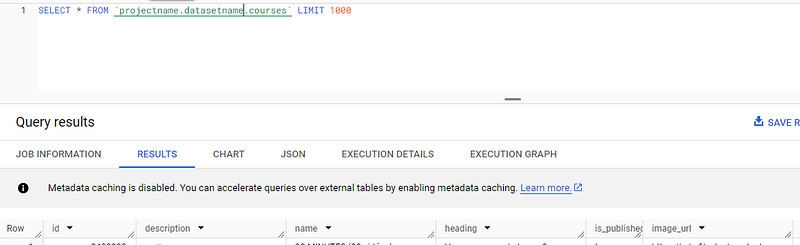 Looker Studio Bible query course table