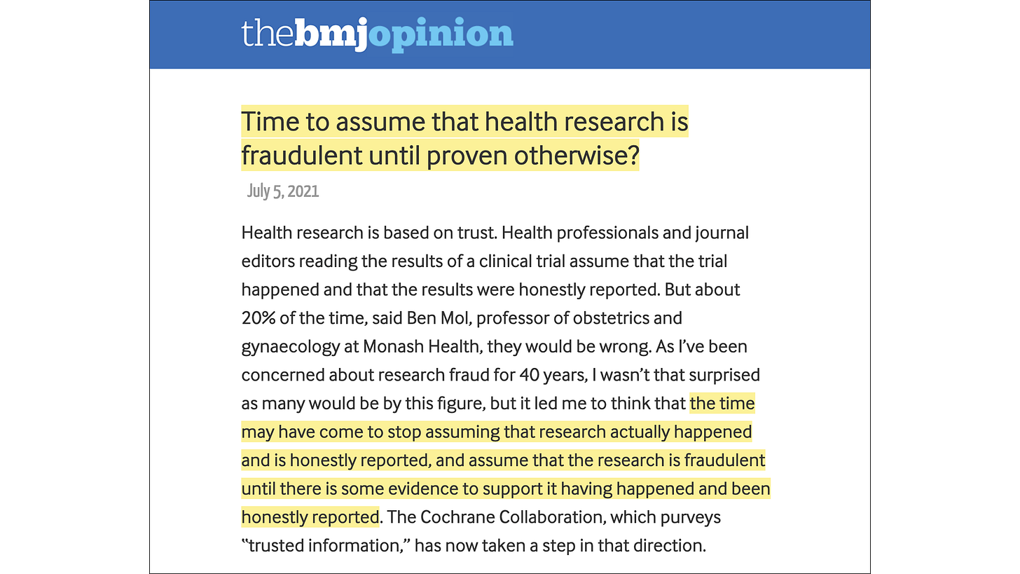 BMJ Opinion, “Time to assume that health research is fraudulent until proven otherwise?” (5 July 2021)