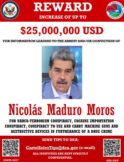 The US doubled the reward offered for Venezuelan President Nicolás Maduro to $50 million on August 8, 2025.