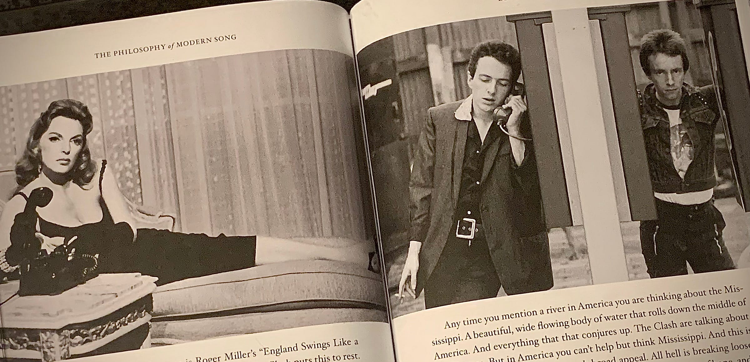 Photo of Julie London on the phone with photo of two members of the clash on the phone