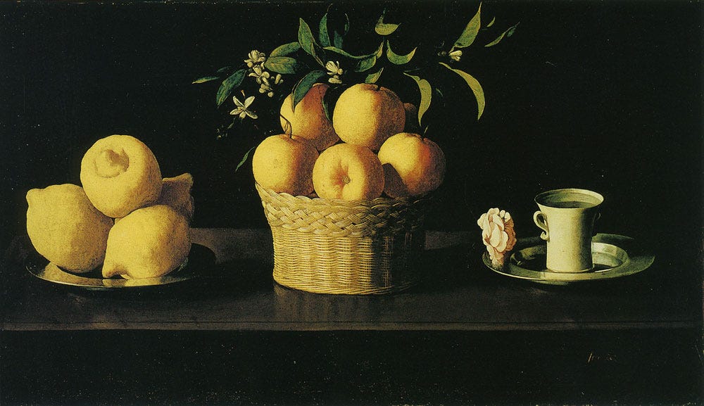 Francisco de Zurbarán - Lemons, oranges, and rose Francisco de Zurbarán - Lemons, oranges, and rose