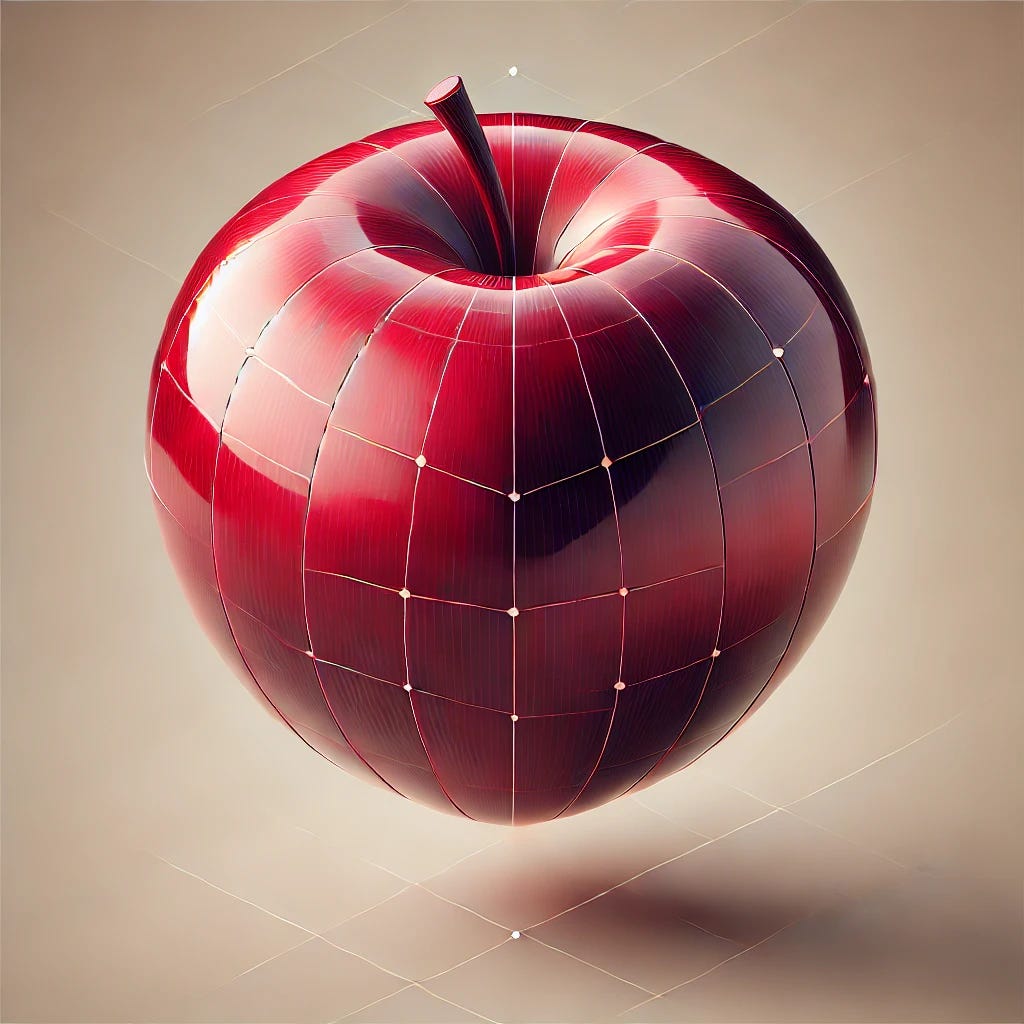 A meticulously crafted isometric apple, each facet captured with exquisite detail. The sleek red skin shines under virtual sunlight, revealing subtle gradients of color. This digital rendering of the apple showcases its perfect form from multiple angles, with crisp lines and flawless textures. The isometric perspective enhances the geometric balance, making this a stunning example of photorealistic art. The apple appears suspended against a soft, neutral background with gentle lighting that accentuates its three-dimensional depth. Created using ultra-high-definition rendering, precise texture mapping, and ray-traced reflections for a hyperrealistic finish. A meticulously crafted isometric apple, each facet captured with exquisite detail. The sleek red skin shines under virtual sunlight, revealing subtle gradients of color. This digital rendering of the apple showcases its perfect form from multiple angles, with crisp lines and flawless textures. The isometric perspective enhances the geometric balance, making this a stunning example of photorealistic art. The apple appears suspended against a soft, neutral background with gentle lighting that accentuates its three-dimensional depth. Created using ultra-high-definition rendering, precise texture mapping, and ray-traced reflections for a hyperrealistic finish.