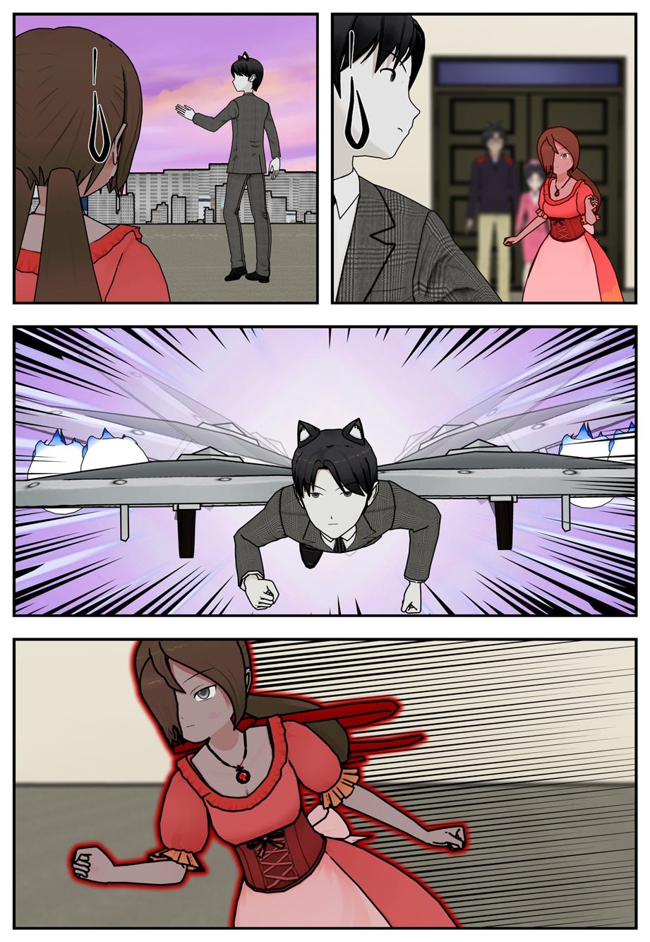 Ace and Jackie exchange looks, then Ace takes off as Jackie begins to power up.