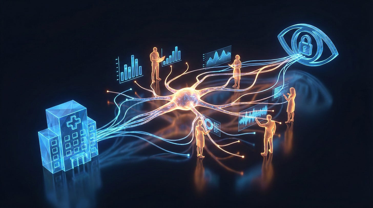 Healthcare workflow visualisation showing the connection between AI systems and human clinical oversight