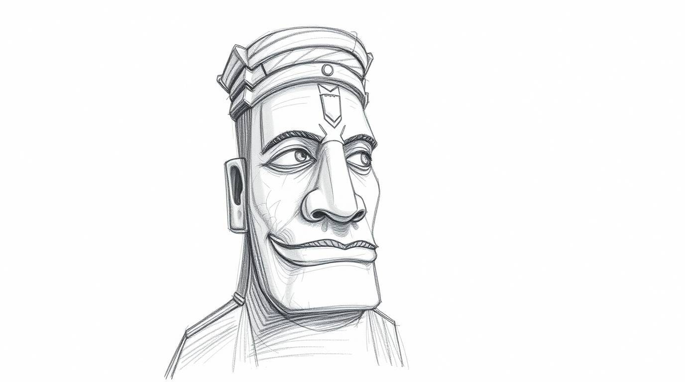 Sketch of a smirking moai.