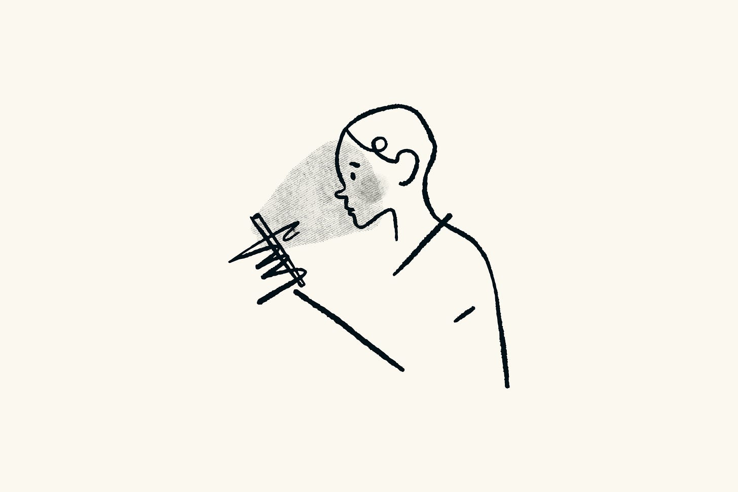 black line art sketch depicting a person holding and looking at a phone with a grim/uncertain look on their face black line art sketch depicting a person holding and looking at a phone with a grim/uncertain look on their face