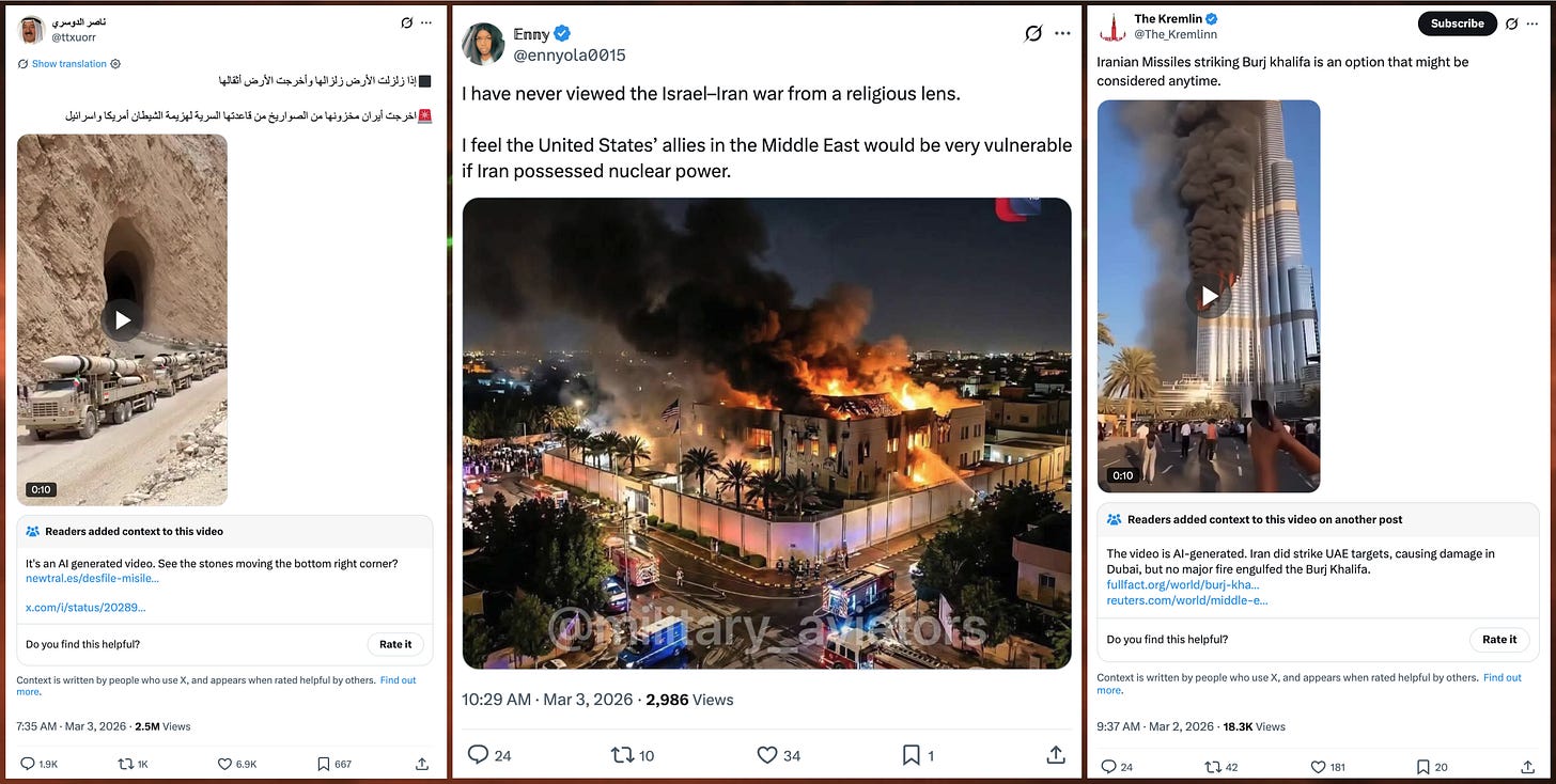 AI-generated war videos posted by various X accounts