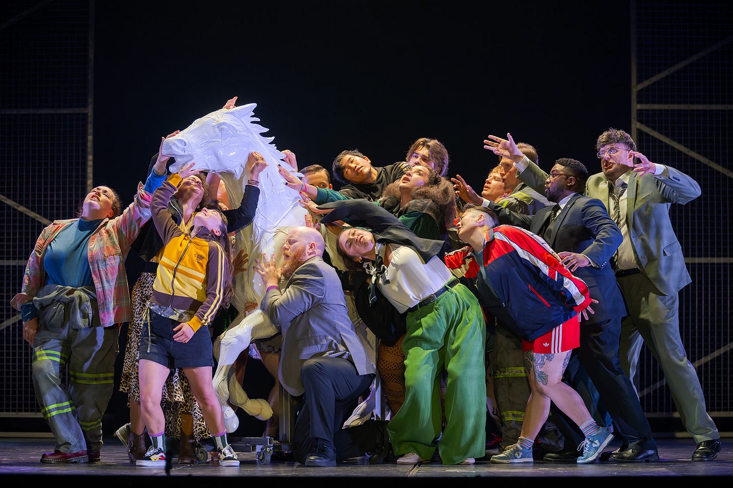 The chorus of The Galloping Cure at Scottish Opera/Edinburgh International Festival. The chorus of The Galloping Cure at Scottish Opera/Edinburgh International Festival.