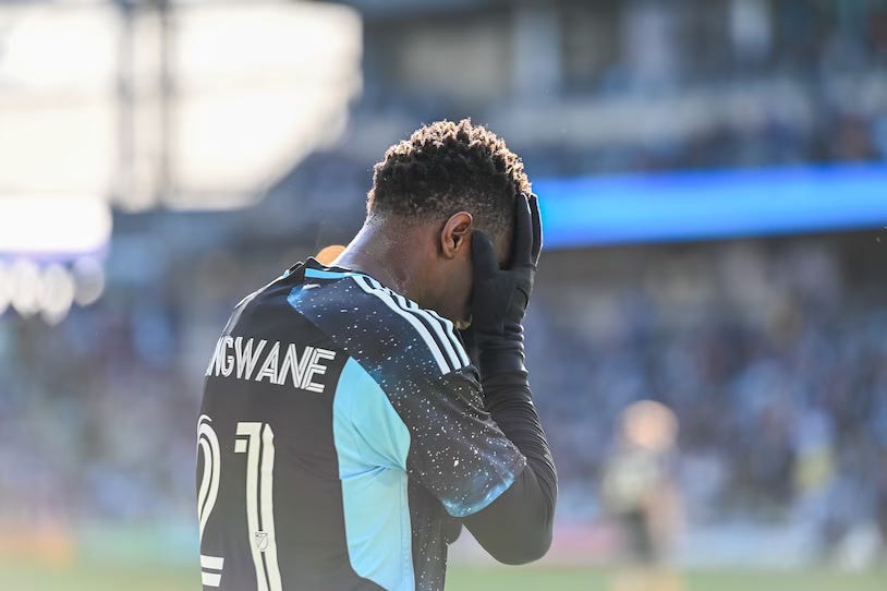 A downcast Bongokuhle Hlongwane, MNUFC winger