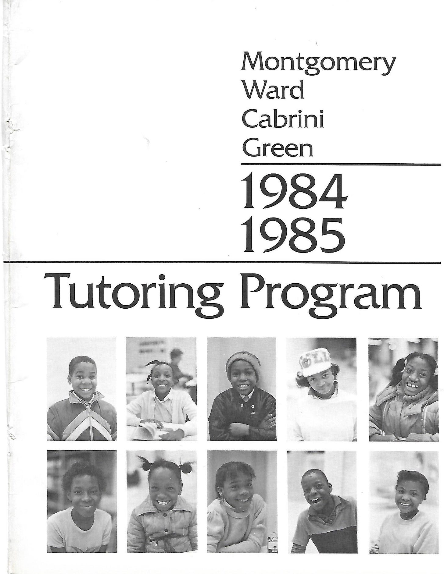 This is the cover page of the 1984-85 Montgomery Ward/Cabrini-Green Tutoring Program