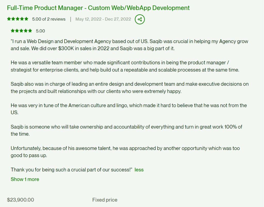 Client Review for 300K Revenue on Upwork through process updates Client Review for 300K Revenue on Upwork through process updates