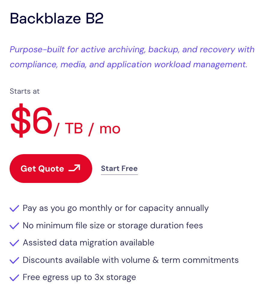Backblaze Pricing