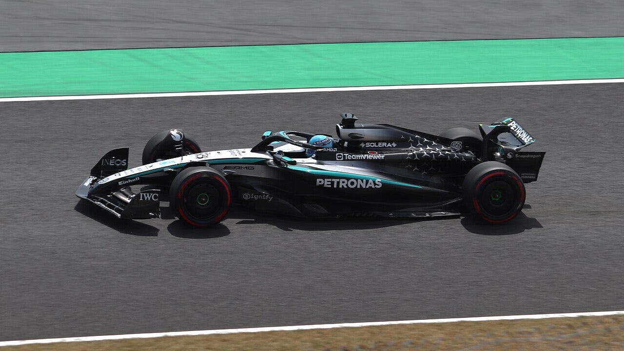 George Russell in the Mercedes-AMG F1 W16 at the 2025 Japanese Grand Prix